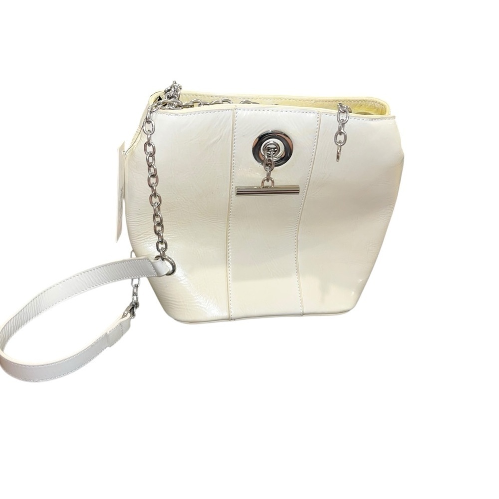 Sondra Roberts Cream White patent leather Handbag purse Chain Strap new nwt